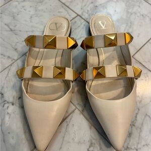 Valentino Cream Flats with Gold Studs